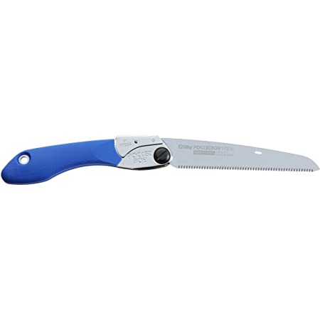 The BBT Pocket Boy 170 Folding Saw includes a tactile blue handle and silver blade, equipped with a secure locking mechanism at the joint.