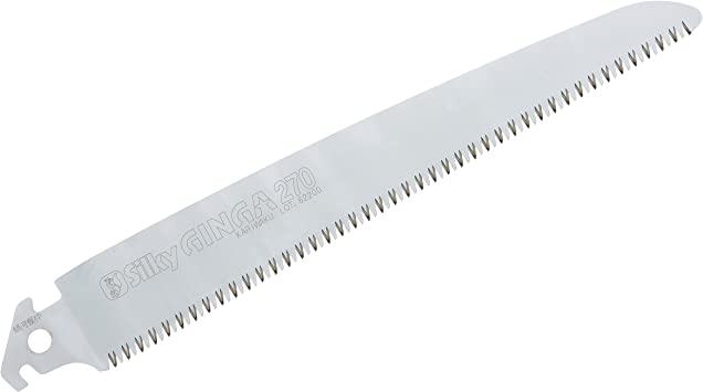 A SHT Ginga 270 mm silver replacement saw blade features sharp, evenly spaced teeth and etched branding—perfect for precise woodworking or detailed carpentry.