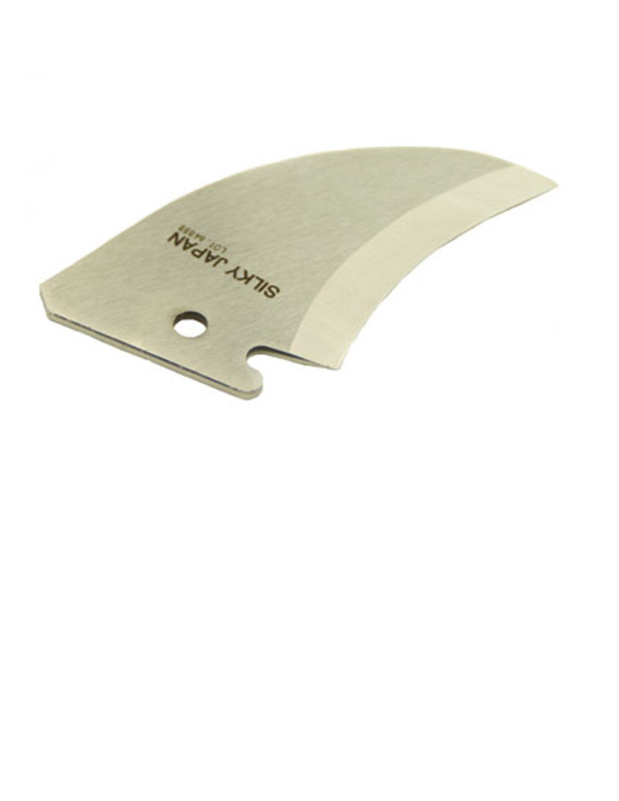 A single curved replacement blade for the Nobasu Aluminum Notch Pole Saw by SHT, featuring a hole near the base and “SILKY JAPAN” on the metal. Perfect for pruning large branches, shown against a white background.