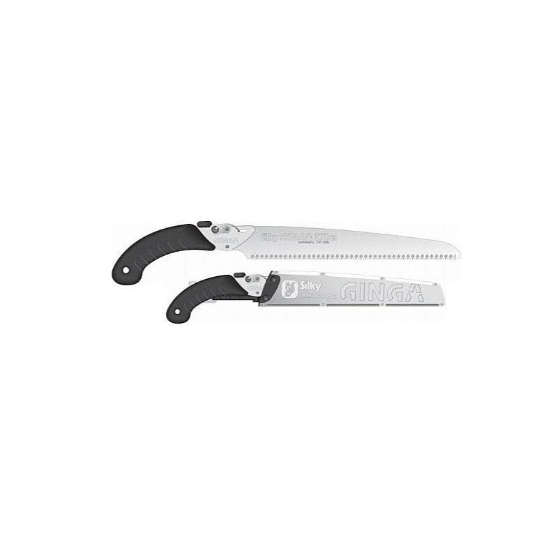 Two SHT Ginga 270 mm folding hand saws with black handles and silver blades are shown—one open, one closed. "GINGA" is visible on the blades, making them ideal for woodworking or carpentry tasks.
