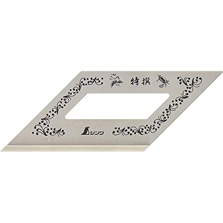The Miter Rule by Shinwa, from brand SHWA, is a decorative triangular stainless steel object with an open center, featuring floral patterns and text.