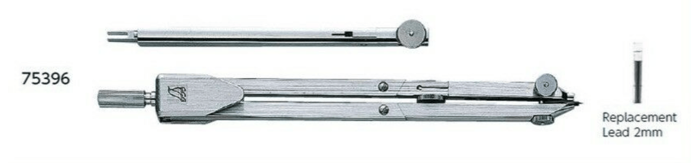 The Shinwa Articulated Compass by SHWA is a silver mechanical drafting tool with brass chrome plating and a 2mm lead core replacement, ideal for precision tasks like drawing circles.