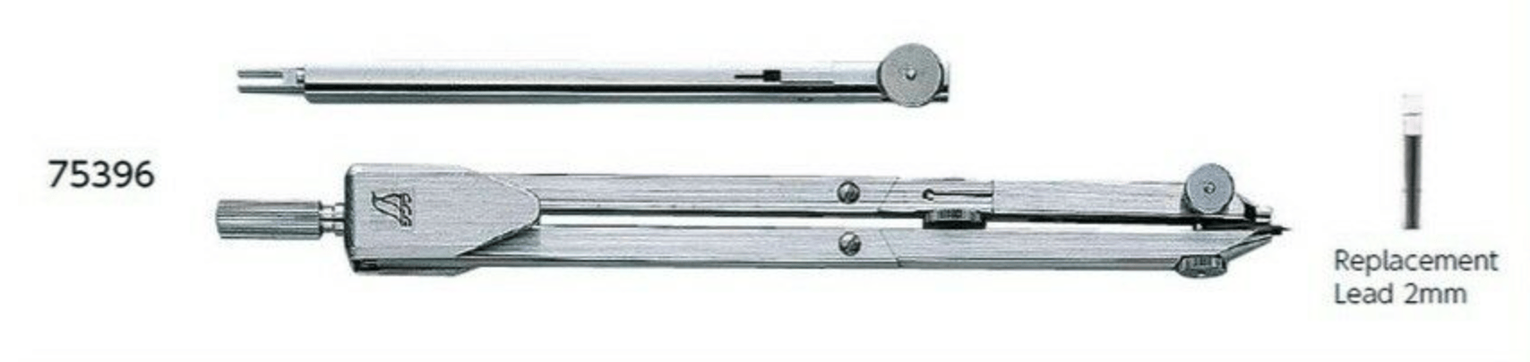 The Shinwa Articulated Compass by SHWA is a silver mechanical drafting tool with brass chrome plating and a 2mm lead core replacement, ideal for precision tasks like drawing circles.