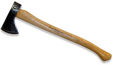 The Snow & Nealley Hudson Bay Camping Axe by SNO is a wooden-handled hatchet with a metal head, perfect for outdoor enthusiasts seeking high-quality tools.