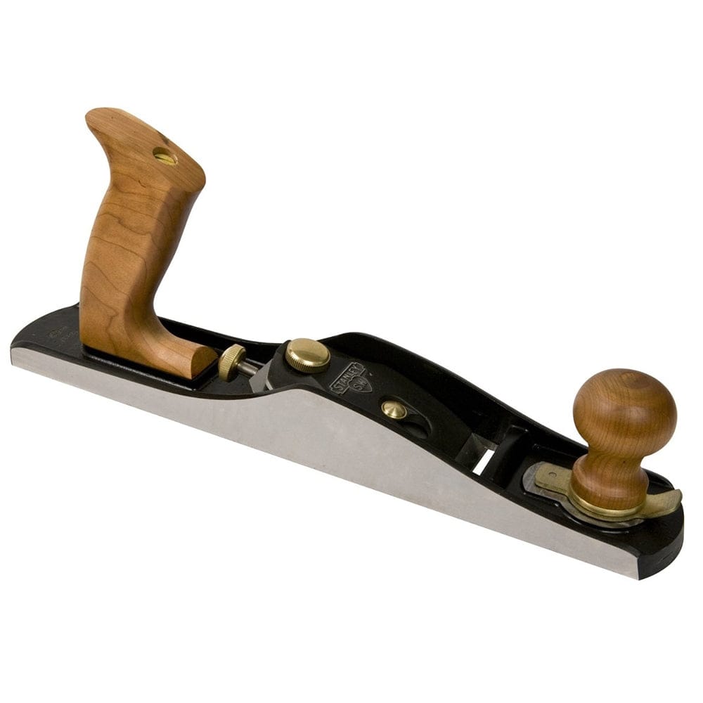 The STN Stanley No. 62 Low Angle Jack Plane has a wooden handle and knob, metal body, and an adjustable A2 steel blade for precise woodworking.