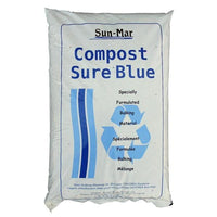 Enjoy rapid decomposition with the Sun-Mar Compost Sure Composting Toilet Bulking Material by SUN. This specially formulated product is ideal for your Sun-Mar composting toilet. The white bag, featuring blue text and recycling symbols, ensures easy identification.