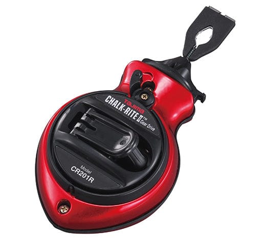 Description: The red and black TAJ Tajima Chalk-Rite Gear Drive II premium chalk line reel features the efficient Gear Drive II.