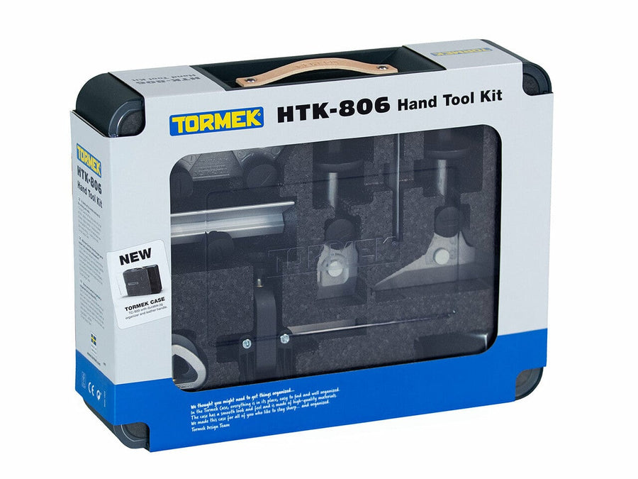 The TOR Tormek Hand Tool Kit comes in a sleek case with a transparent window to showcase your hand tools and sharpening solution.