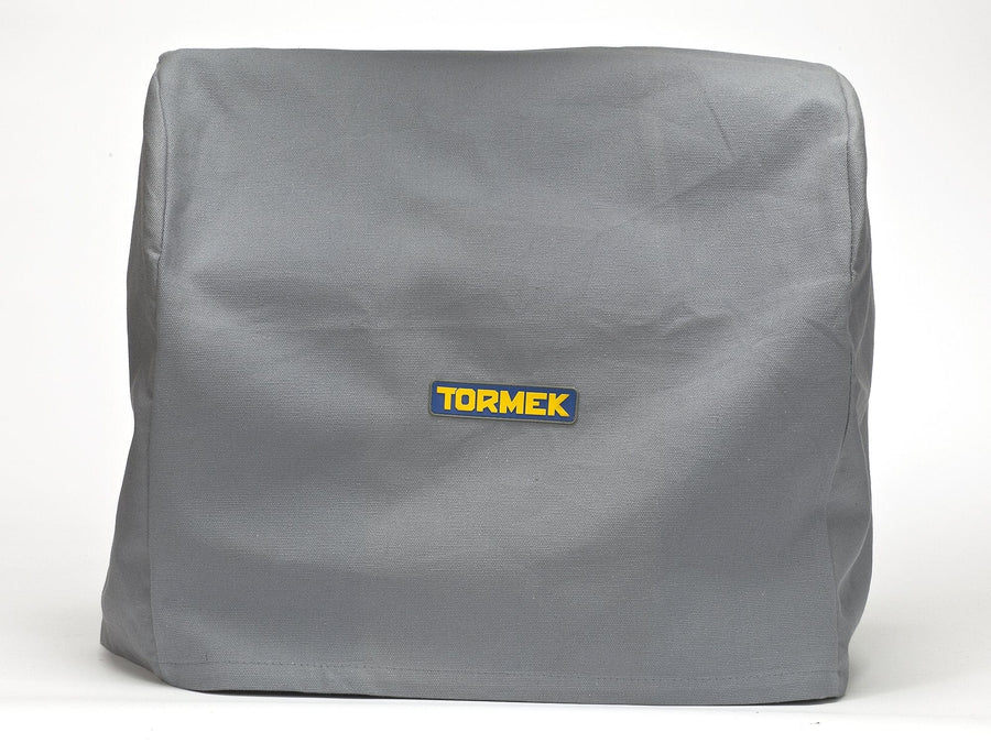 The TOR Tormek Machine Cover is made from breathable gray cotton with a yellow and blue logo in the center, providing excellent protection.