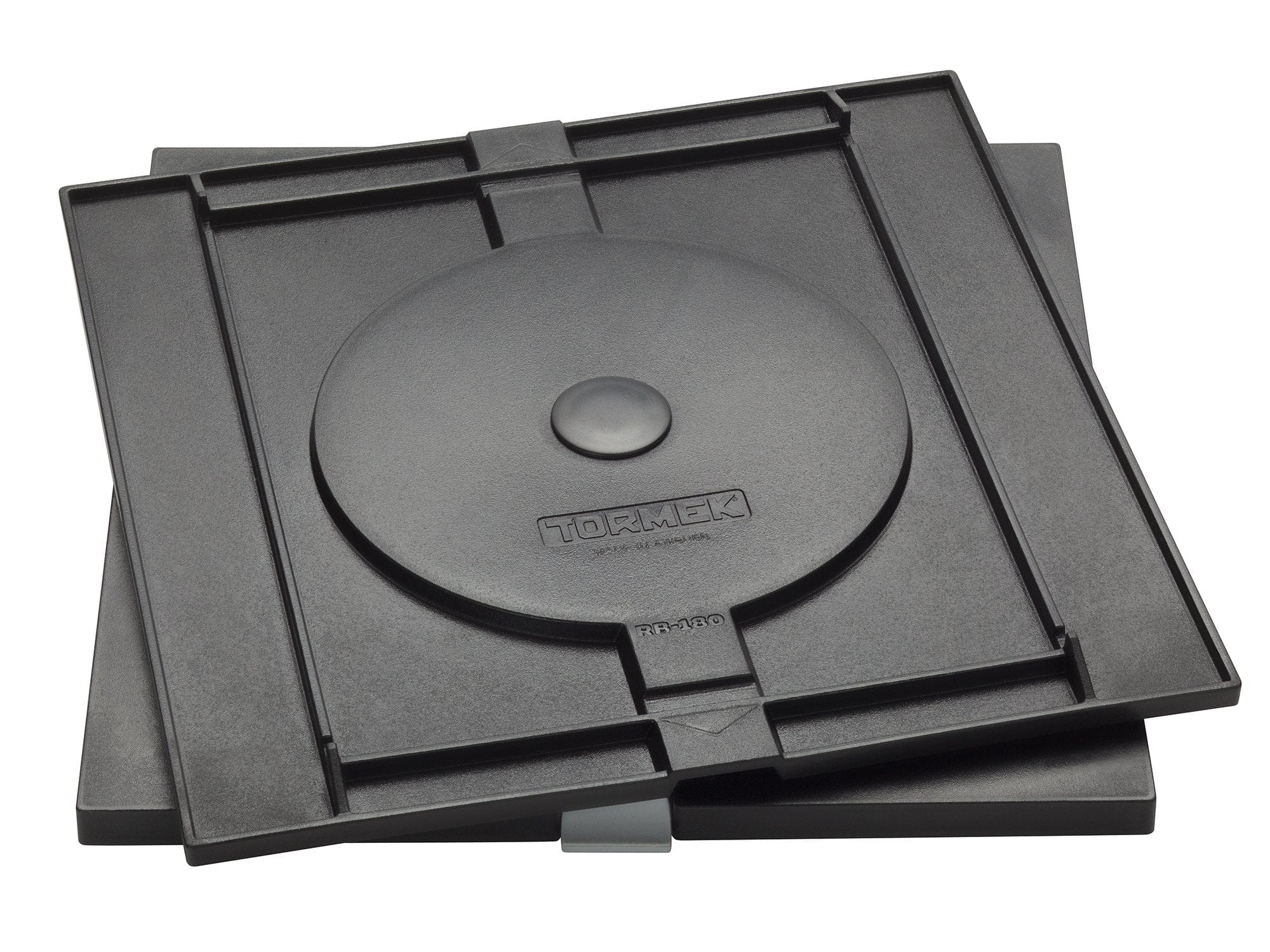 The TOR Tormek Rotating Base features a circular center and a square base in black, making it an ideal accessory for honing your skills or sharpening needs.