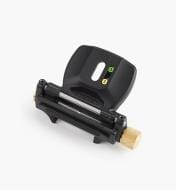 A Veritas MKII Narrow Blade Head by Ver, styled like a honing guide system with indicator symbols and a bamboo roller, is displayed in black on a white background.